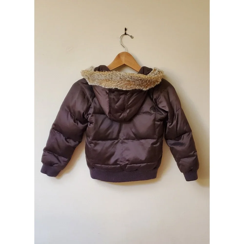 Old Navy Children's Winter Puffer Jacket Coat Brown With Fur Lined Hood Small